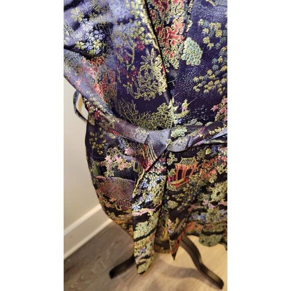 Vtg LA Parfait Chinese Floral Jacket Kimono Robe Black Medium - Picture 3 of 9
